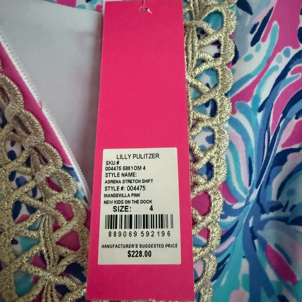 Lilly Pulitzer Pink and Blue Dress with Gold Accents - Picture 3 of 3